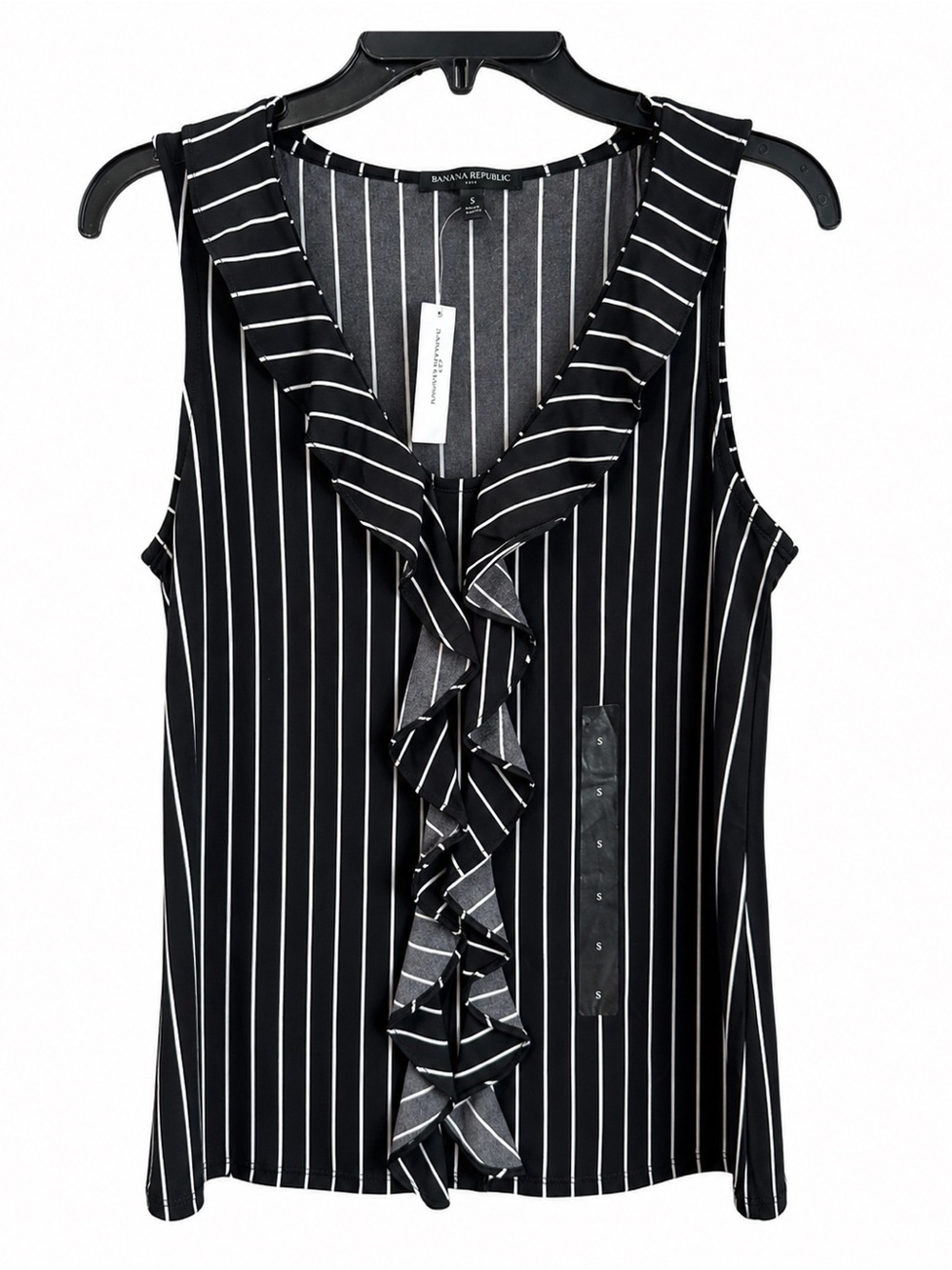 Banana Republic Black and White Pinstripe Ruffle V-Neck Camisole